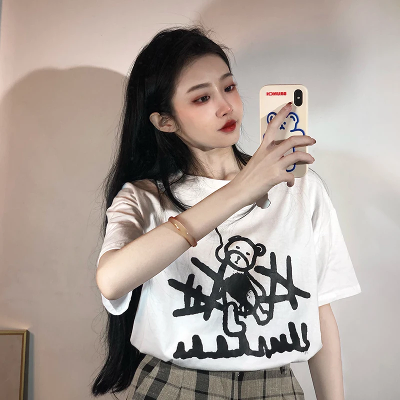 Funny Bear Printed Short-Sleeved T-shirt for Women 2021 New Summer Bottoming Shirt Korean Style Loose Slimming All-Matching Top
Funny Bear Printed Short-Sleeved T-shirt for Women 2021 New Summer Bottoming Shirt Korean Style Loose Slimming All-Matching Top