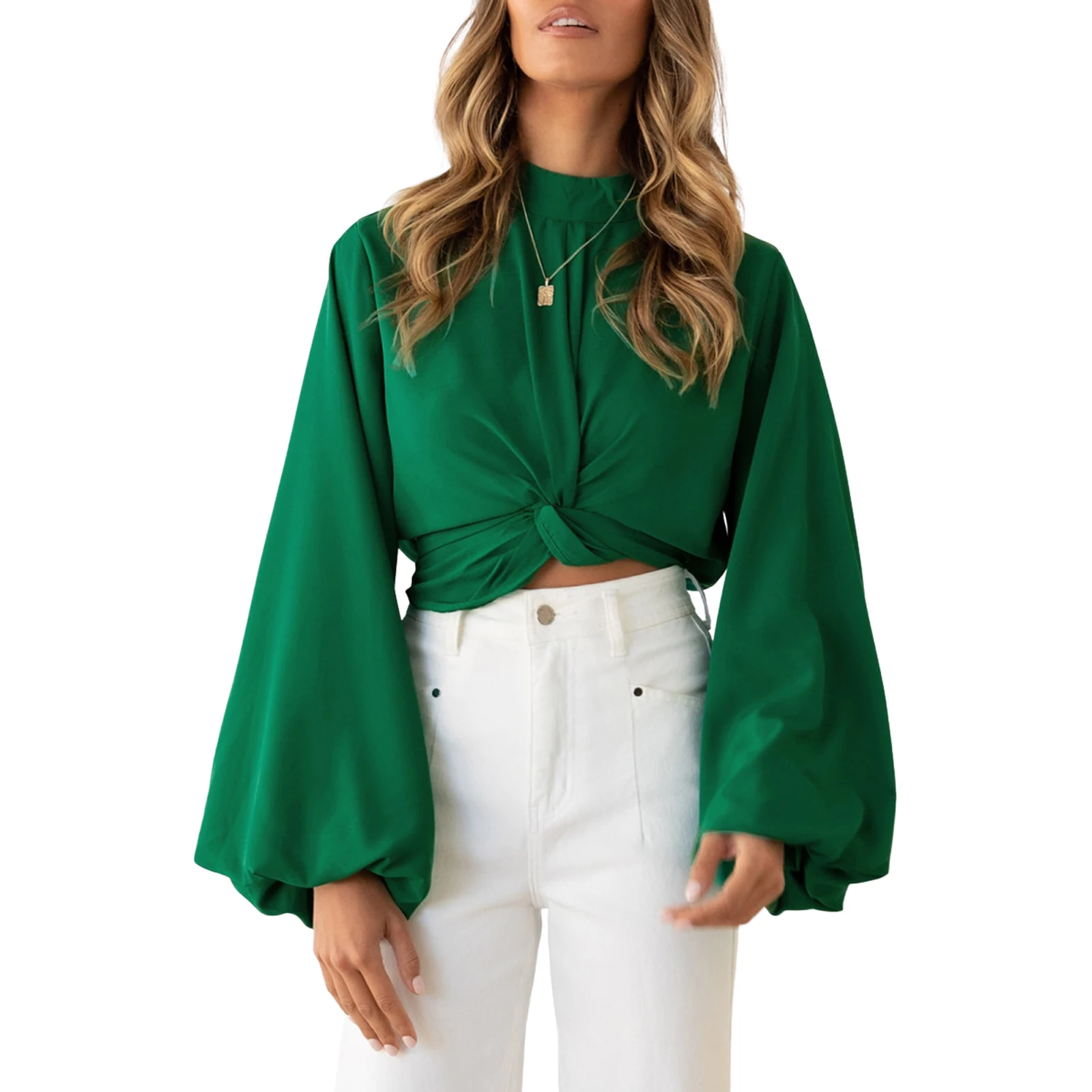 wsevypo Women Twist Knotted Hem Blouse Elegant Fashion Solid Color Round Neck Long Lantern Sleeve Crop Tops for Office Ladies
wsevypo Women Twist Knotted Hem Blouse Elegant Fashion Solid Color Round Neck Long Lantern Sleeve Crop Tops for Office Ladies