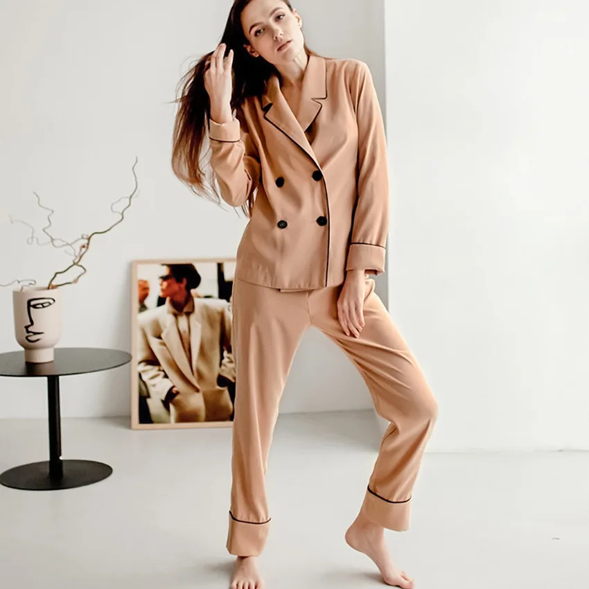 Double Breasted Women Suit Pajamas 2PCS Sexy Notched Pyjamas Sets Long Sleepwear Lounge Nightwear Autumn S-L Home Clothes
Double Breasted Women Suit Pajamas 2PCS Sexy Notched Pyjamas Sets Long Sleepwear Lounge Nightwear Autumn S-L Home Clothes