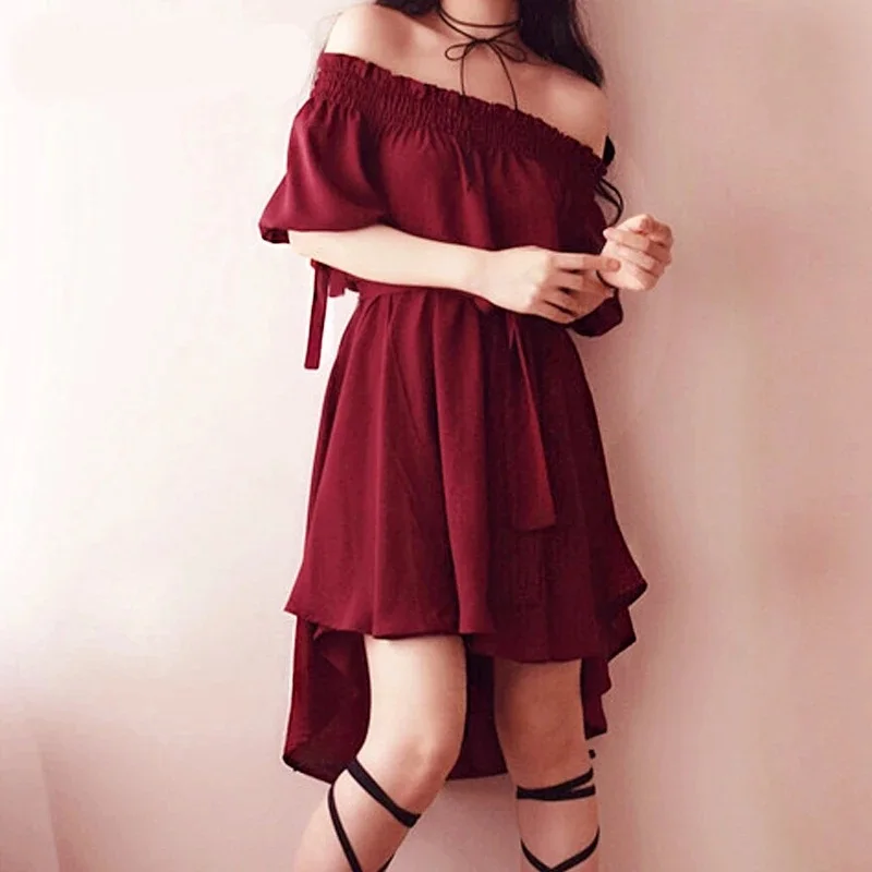 Summer Casual Chiffon Off Shoulder Bandage Dress Women Sexy Asymmetrical Ruffle Dresses Irregular drawstring pleated skirt
Summer Casual Chiffon Off Shoulder Bandage Dress Women Sexy Asymmetrical Ruffle Dresses Irregular drawstring pleated skirt