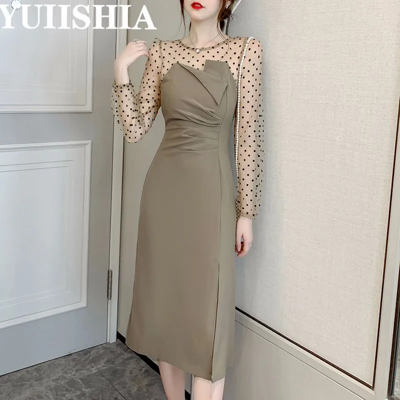 Women Dress Plus Size Spring Fashion O-neck Straight Mid-calf Splicing Dots Net Yarnlong Sleeve 2021
Women Dress Plus Size Spring Fashion O-neck Straight Mid-calf Splicing Dots Net Yarnlong Sleeve 2021