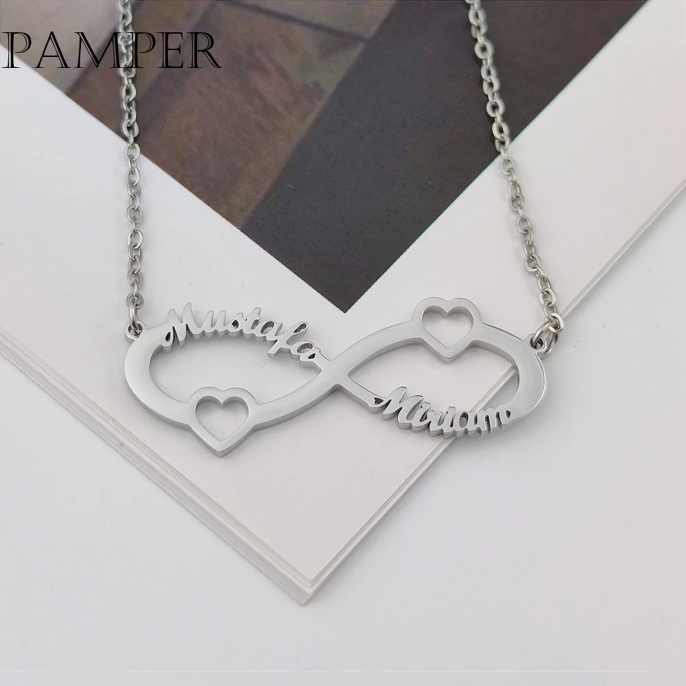 PAMPER Heart кулон-табличка с именем индивидуальное ожерелье из нержавеющей стали с двумя именами и знаком бесконечности
PAMPER Heart кулон-табличка с именем индивидуальное ожерелье из нержавеющей стали с двумя именами и знаком бесконечности