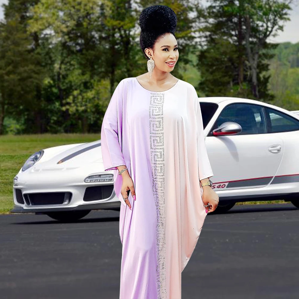 

Abaya Fashion Diamonds Dresses Women African Long Bat Sleeve Patchwork Free Size Maxi Daily Dress Femme Robe Boubou