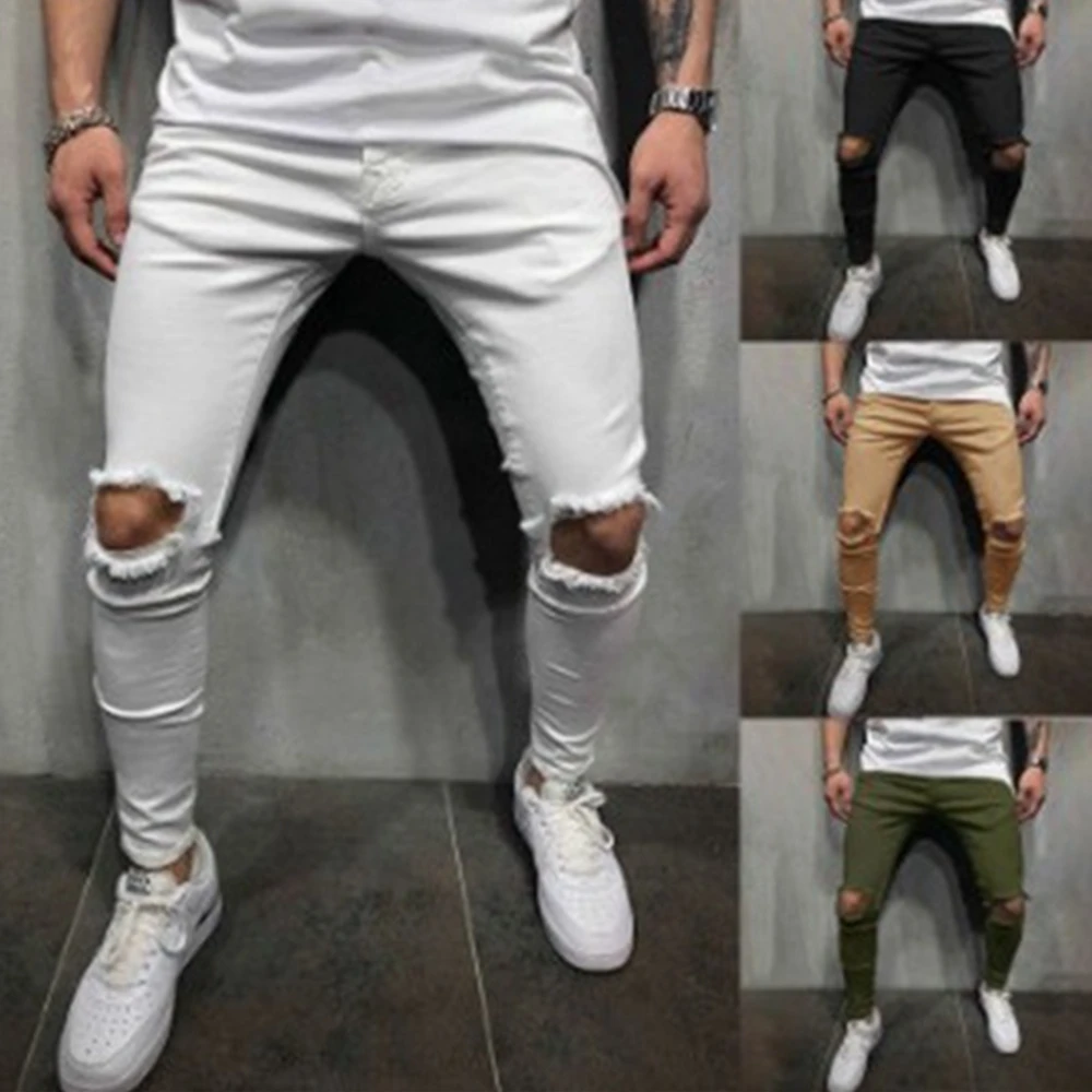 Lugentolo Men Pants Fashion Casual All-match Solid Color Ripped Middle Waist and Small Feet Casual Tight Men's Trousers
Lugentolo Men Pants Fashion Casual All-match Solid Color Ripped Middle Waist and Small Feet Casual Tight Men's Trousers
