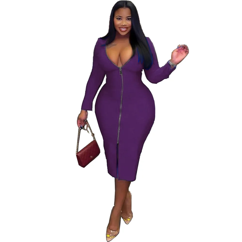 HAOOHU Pure Color Zipper Plus Size Casual Dress Sexy Split Fork Slim Fashion Round Collar Long Sleeve Women Clothing Commute
HAOOHU Pure Color Zipper Plus Size Casual Dress Sexy Split Fork Slim Fashion Round Collar Long Sleeve Women Clothing Commute