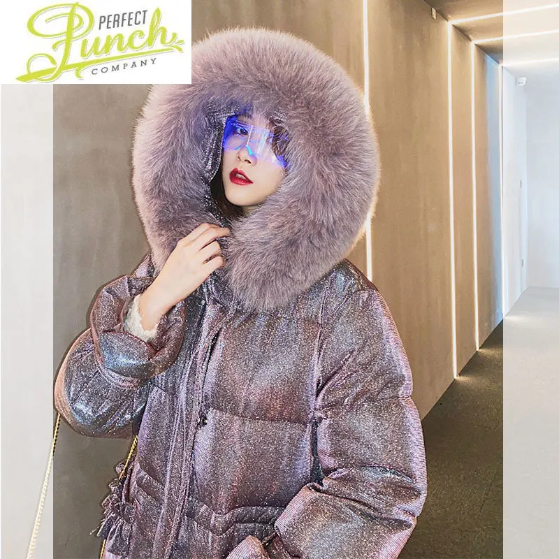 

Women Jacket Down Fashionable Winter 2021 Korean Long Warm Woman Parkas Star Shining Coat Female Clothes Fox Fur Collar WPY1986