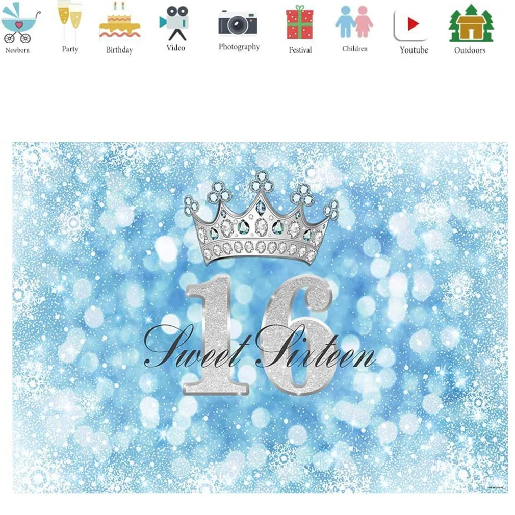 Winter Sweet 16 Snowflake Bokeh Backdrop Snowman Silver Crown 16th Girl Birthday Party Cake Table Wall Decoration Banner
Winter Sweet 16 Snowflake Bokeh Backdrop Snowman Silver Crown 16th Girl Birthday Party Cake Table Wall Decoration Banner