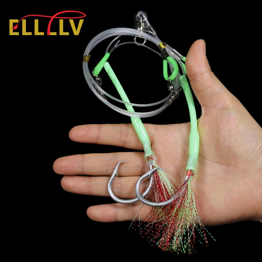 

Elllv Hand Tied 300LB Strong Hapuka Grouper Cod Sabiki Rig Deep Sea Fishing Luminous Flasher Rig 12/0 Tuna Cirle Hook