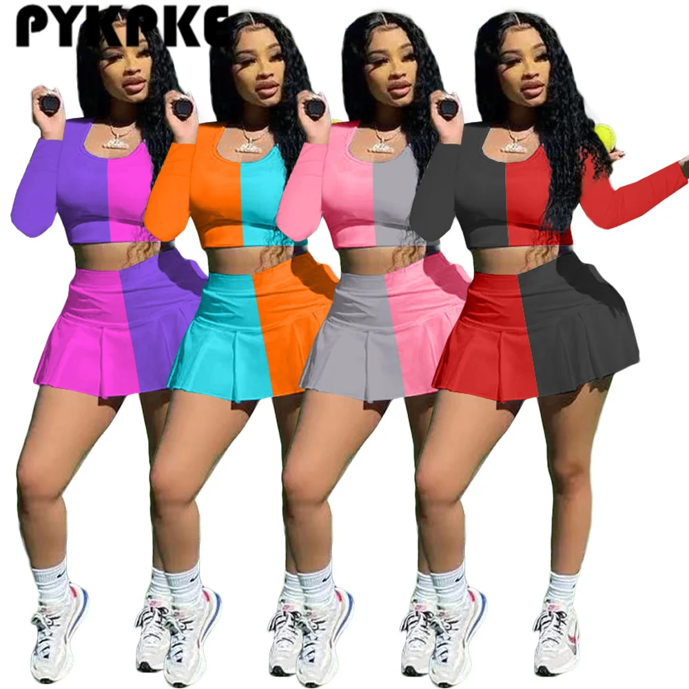 Women Two Piece Set Patchwork Long Sleeve Mini Tee Tops and Pleated Skirts Matching Set Outfits Sport Tennis Tracksuit
Women Two Piece Set Patchwork Long Sleeve Mini Tee Tops and Pleated Skirts Matching Set Outfits Sport Tennis Tracksuit