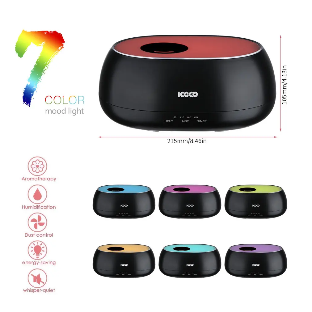 ICOCO Four Timer Mode Light Therapy 7 Color LED Mood Lamp Essential Oil Ultrasonic Water Oxygen Aroma Diffuser Humidifier
ICOCO Four Timer Mode Light Therapy 7 Color LED Mood Lamp Essential Oil Ultrasonic Water Oxygen Aroma Diffuser Humidifier
