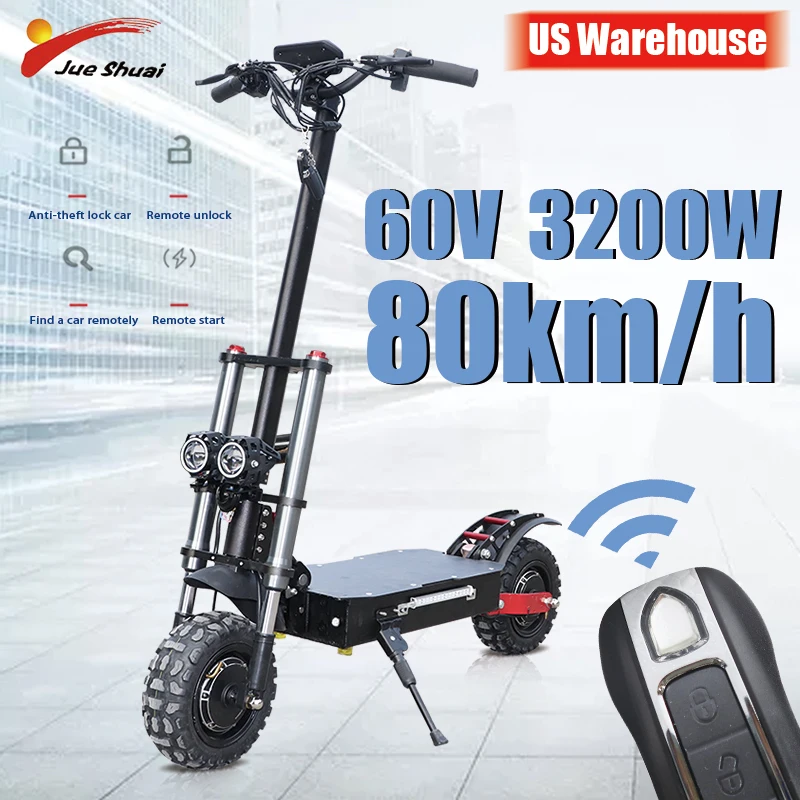 Мощный электрический скутер 60V3200W 11 дюймов бездорожья толстые шины Двойной Мотор