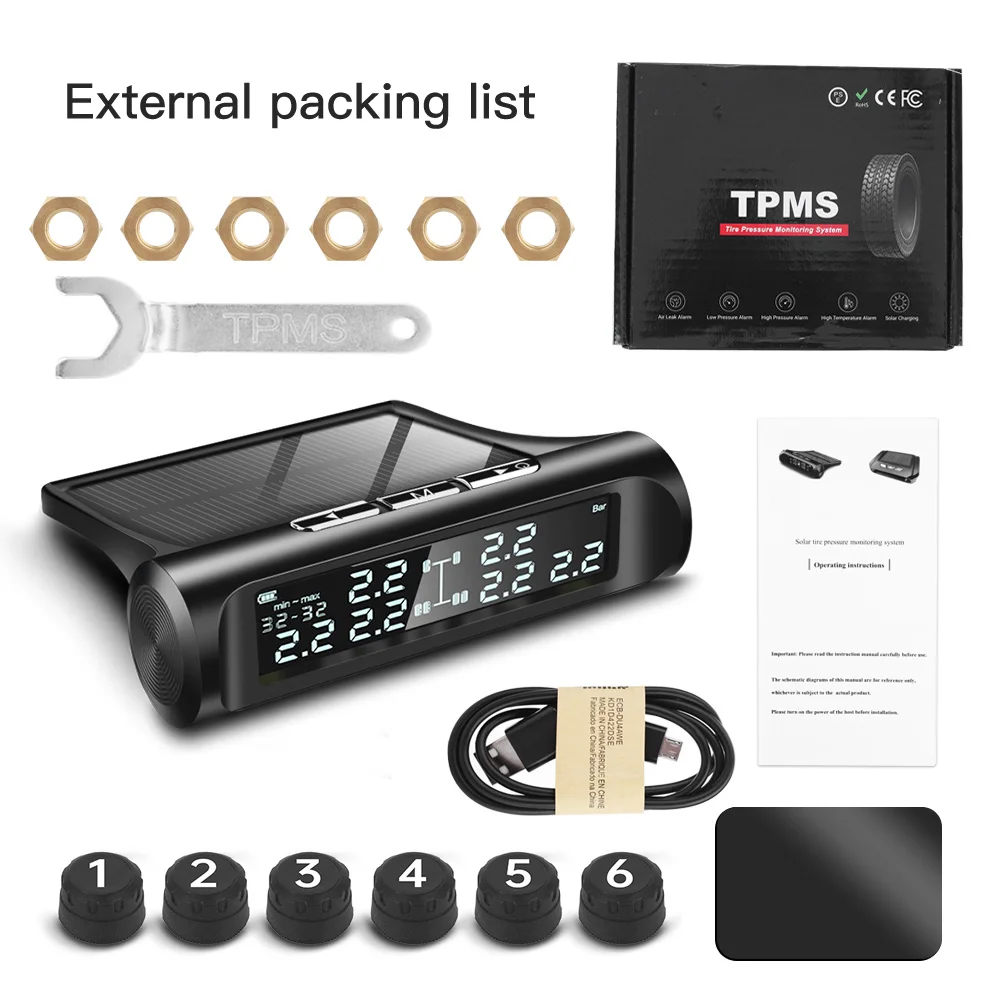 Smart Car TPMS Tyre Pressure Monitoring System Solar Power LCD color screen Display Auto Security Alarm Systems Tyre Pressure
Smart Car TPMS Tyre Pressure Monitoring System Solar Power LCD color screen Display Auto Security Alarm Systems Tyre Pressure