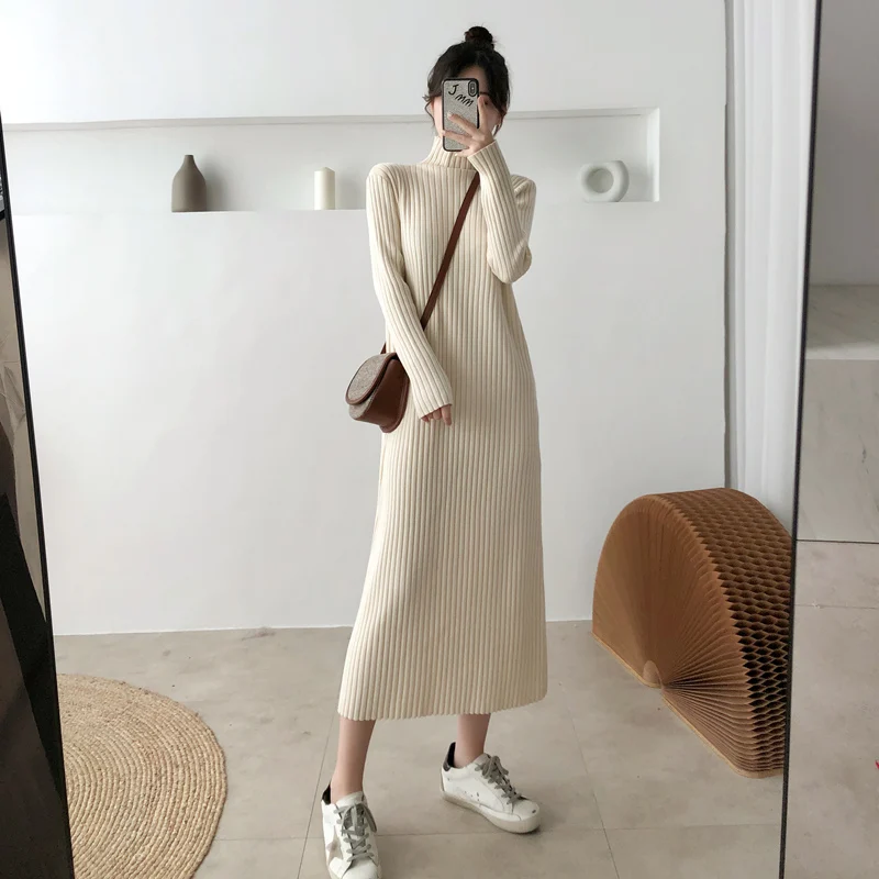 JXMYY 2020 autumn and winter new half high neck knitted dress women over the knee long skirt mid-length sweater base skirt 
JXMYY 2020 autumn and winter new half high neck knitted dress women over the knee long skirt mid-length sweater base skirt