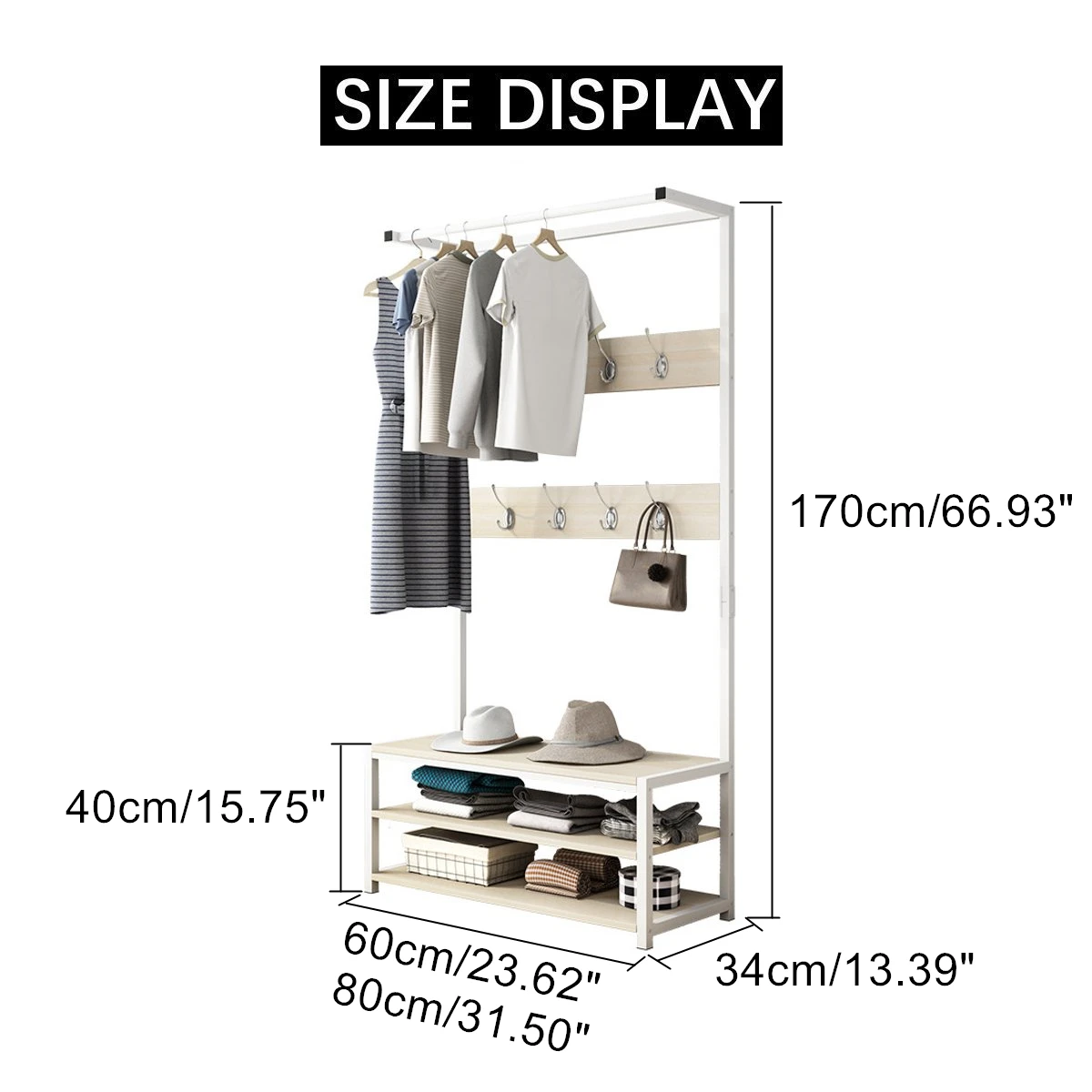Multifunction 3-Tier Coat Rack Floor Standing Wardrobe Clothes Hanging Storage Shelf Clothing Drying Rack with Shoe Bench Hook
Multifunction 3-Tier Coat Rack Floor Standing Wardrobe Clothes Hanging Storage Shelf Clothing Drying Rack with Shoe Bench Hook