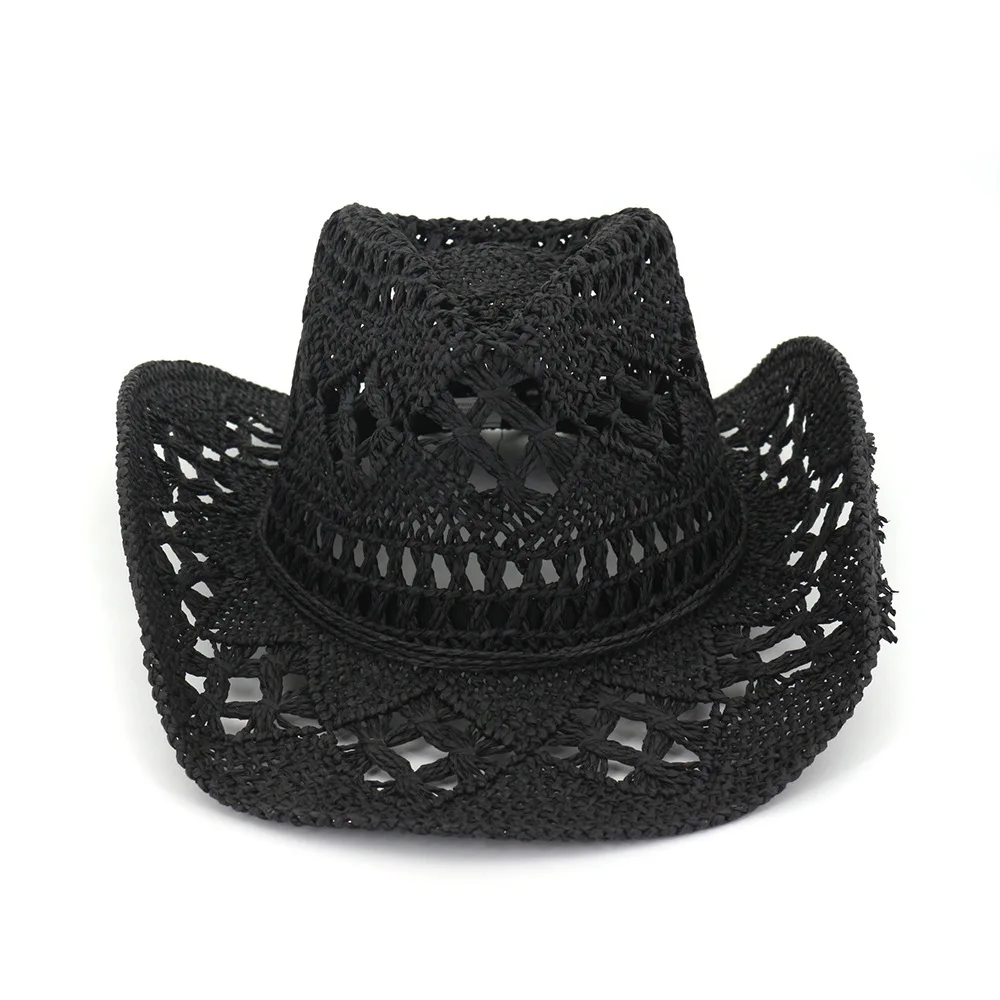 

2021 ручная вязка ковбойская шляпа Cowgirl в западном стиле соломенная Летняя шляпа для женщин и мужчин Солнцезащитная шляпа с вырезами бежевая ...