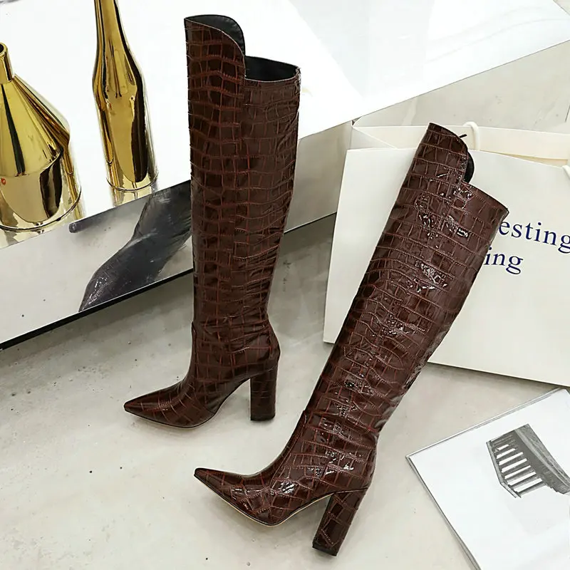 Black Brown Wine Red White Women Over the Knee Boots Patent PU Leather Women Winter Shoes Fashion Pointed Toe Square Heel Shoes
Black Brown Wine Red White Women Over the Knee Boots Patent PU Leather Women Winter Shoes Fashion Pointed Toe Square Heel Shoes