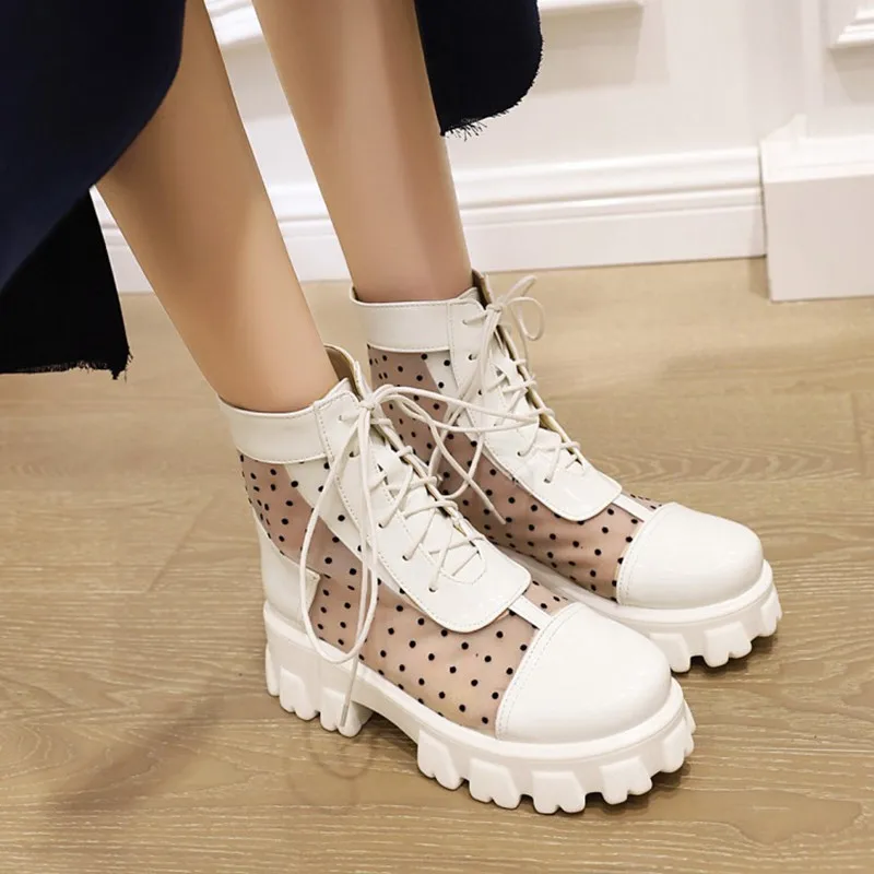 Hot Sale Brand Designer Chunky Heels Platform Boots Woman Spring Summer Polka Dot Mesh Net Round Toe martin boots Shoes Size 43
Hot Sale Brand Designer Chunky Heels Platform Boots Woman Spring Summer Polka Dot Mesh Net Round Toe martin boots Shoes Size 43
