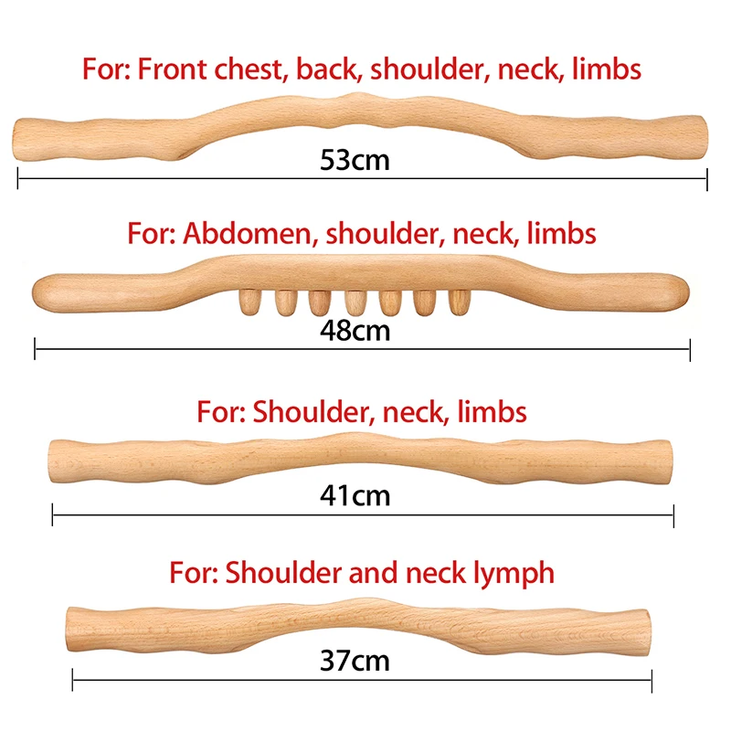 

1 Set 4pcs Natural Wooden Guasha Stick Tools Shiatsu Back Massage Stick Scraper Fast Large Area Gua Sha Tool for Back Massager