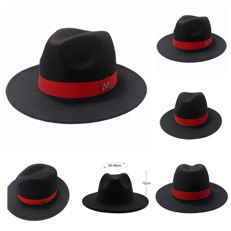 Simple Outer Black Inner red Wool Felt Jazz Fedora Hats with Red Belt Buckle Men Women Wide Brim Panama Trilby Cap 56-58CM
Simple Outer Black Inner red Wool Felt Jazz Fedora Hats with Red Belt Buckle Men Women Wide Brim Panama Trilby Cap 56-58CM