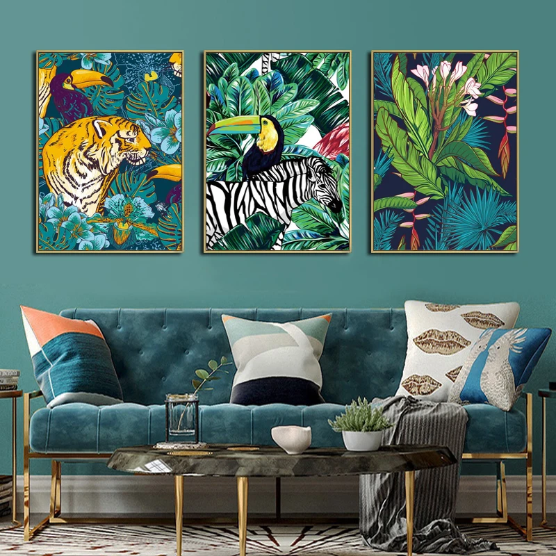 Настенная картина Toucan с изображением фламинго тигра леса животных на холсте