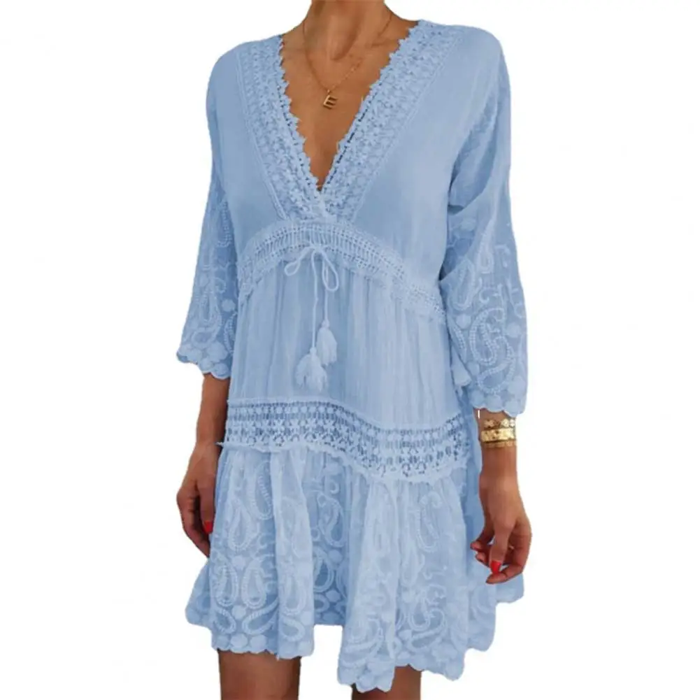 Summer Women Dress Floral Print Crochet Patchwork Summer 3/4 Sleeve V Neck Lace-up Dress Summer Beachwear Holiday Party 3XL
Summer Women Dress Floral Print Crochet Patchwork Summer 3/4 Sleeve V Neck Lace-up Dress Summer Beachwear Holiday Party 3XL
