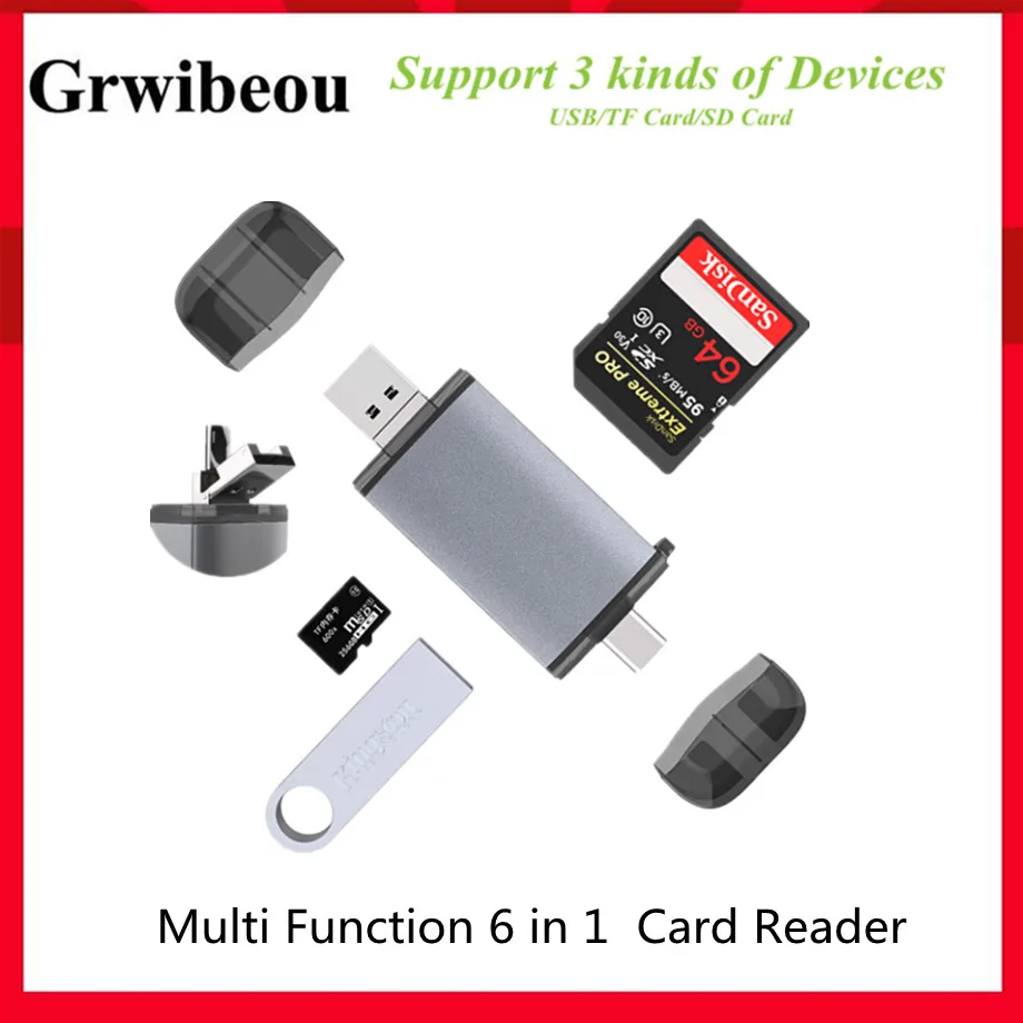 Grwibeou OTG Card Readers 6 in 1 USB Type-C/MicroUSB/USB2.0/TF / SD Memory Card Card Readers For Computer Laptop Android phone
Grwibeou OTG Card Readers 6 in 1 USB Type-C/MicroUSB/USB2.0/TF / SD Memory Card Card Readers For Computer Laptop Android phone