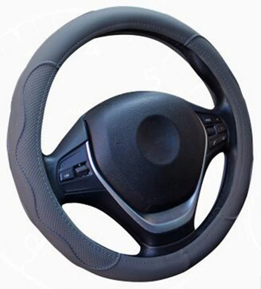 

38cm Gray Dynamic Fiber Leather Embossed Car Steering Wheel Cover Four Seasons