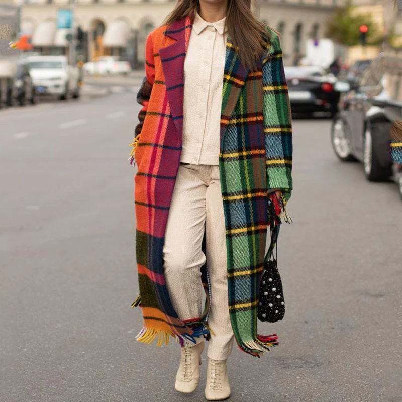 Autumn Winter Elegant Turn-down Collar Long Top Outwear Fashion Pocket Jacket Cardigan Women Plaid Print Patchwork Wool Overcoat
Autumn Winter Elegant Turn-down Collar Long Top Outwear Fashion Pocket Jacket Cardigan Women Plaid Print Patchwork Wool Overcoat