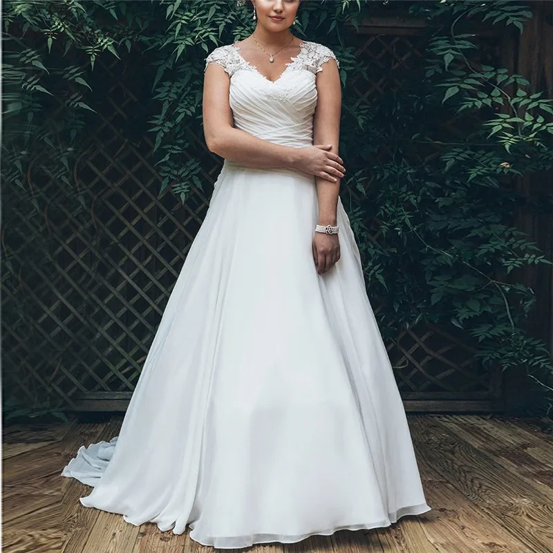 Vestido De Noiva Chiffon Plus Size Wedding Dresses for Women 2020 Lace Applique Corset Back Cap Sleeve A-Line Bridal Gowns
Vestido De Noiva Chiffon Plus Size Wedding Dresses for Women 2020 Lace Applique Corset Back Cap Sleeve A-Line Bridal Gowns