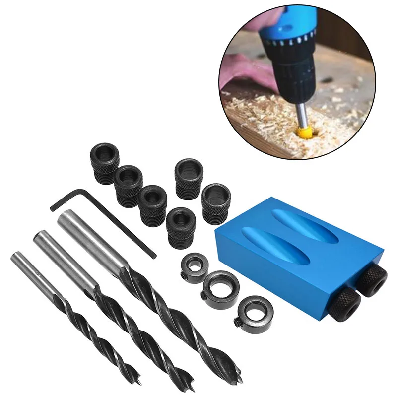 Woodworking Oblique Hole Locator Drill Bits Pocket Hole Jig Kit DIY Screw Adapter Dowel Drill Set Carpenter Wood Joint Tool
Woodworking Oblique Hole Locator Drill Bits Pocket Hole Jig Kit DIY Screw Adapter Dowel Drill Set Carpenter Wood Joint Tool