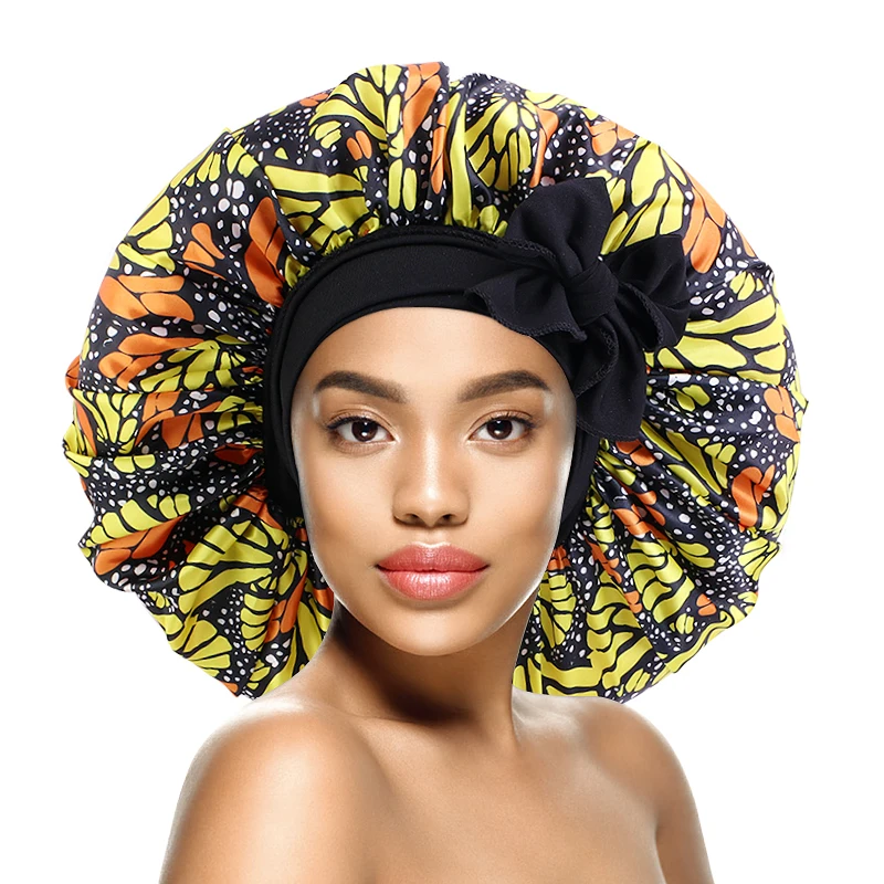

New Large Size Satin Bonnet African Pattern Ankara Style For Women Stretchy Night Sleep Cap Hair Care Chemo Cap Soft Headcover