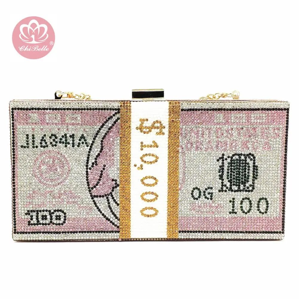 Chi belle 2020 горячая Распродажа bling 1000 доллар сумка для денег кристалл кошельков