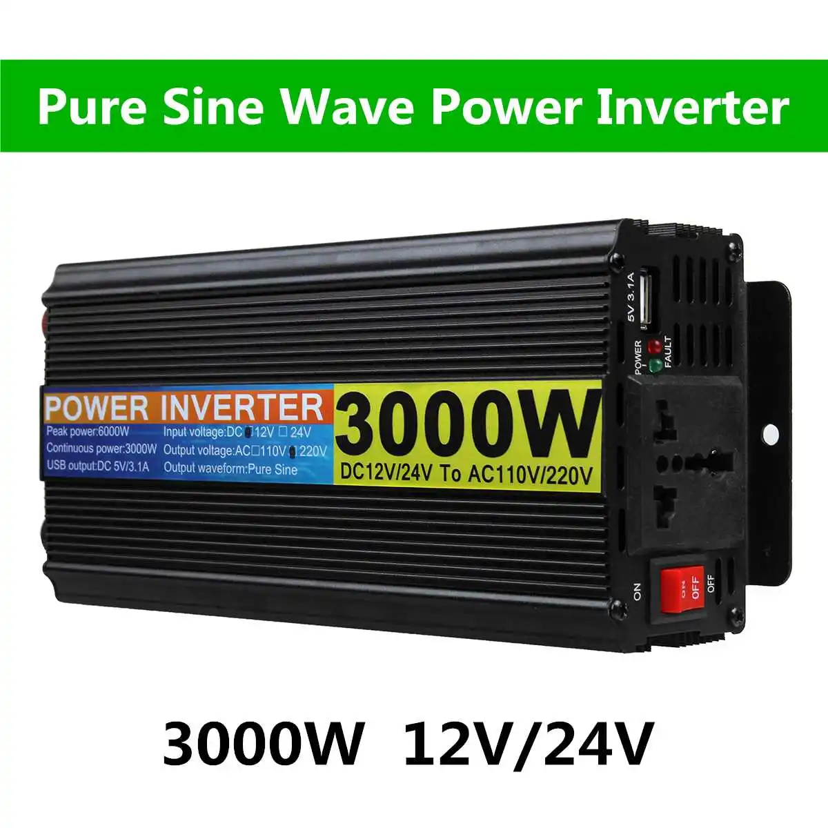 Pure Sine Wave Power Inverter 3000W Voltage Transformer DC 12V/24V to 220V-240V AC Power Converter Solar Inverter
Pure Sine Wave Power Inverter 3000W Voltage Transformer DC 12V/24V to 220V-240V AC Power Converter Solar Inverter