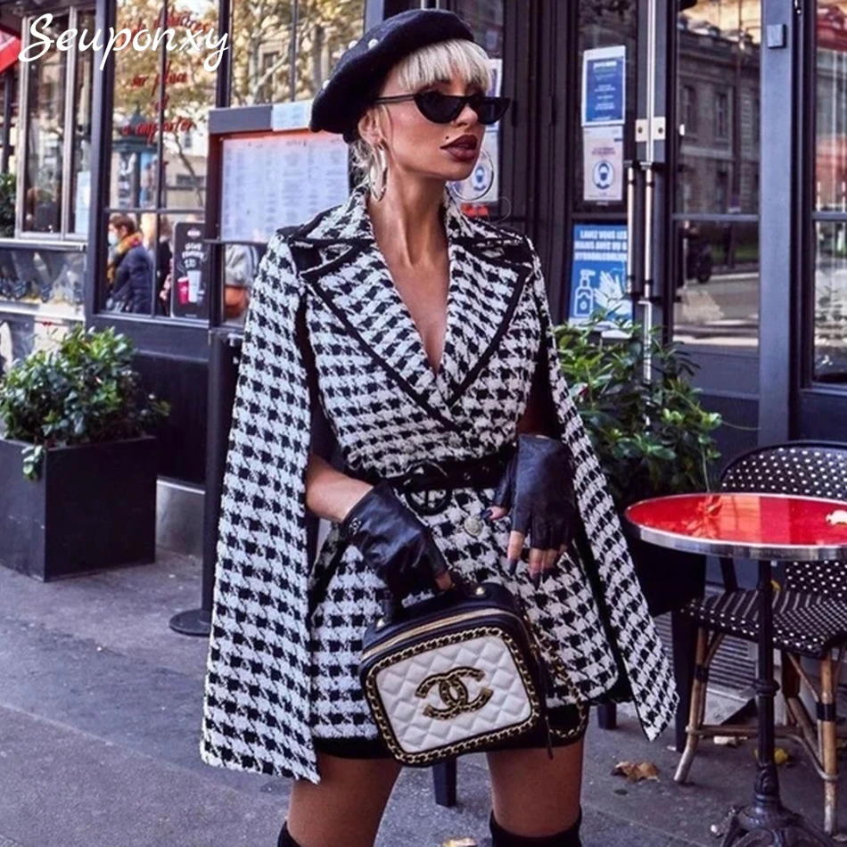 High Quality Women'S 2021 Winter Fashion Plaid Woolen Coat Sexy V-Neck Double-Breasted Cloak Thickened Office Jacket With Belt
High Quality Women'S 2021 Winter Fashion Plaid Woolen Coat Sexy V-Neck Double-Breasted Cloak Thickened Office Jacket With Belt