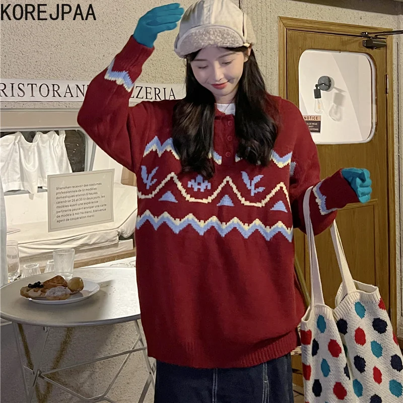 Korejpaa Vintage Jacquard Sweater Women Autumn Winter 2021 Korea Style Turn-down Collar Long Sleeve Knitted Pullover Elegant New
Korejpaa Vintage Jacquard Sweater Women Autumn Winter 2021 Korea Style Turn-down Collar Long Sleeve Knitted Pullover Elegant New