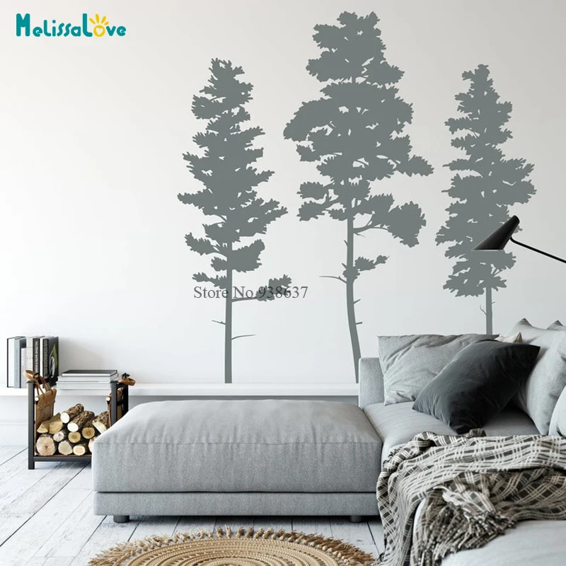 

Set of 3 Large Pine Tree Decal Woodland Nursery Nature Forest Landscape Mural Decor Removable Vinyl Wall Sticker BD574