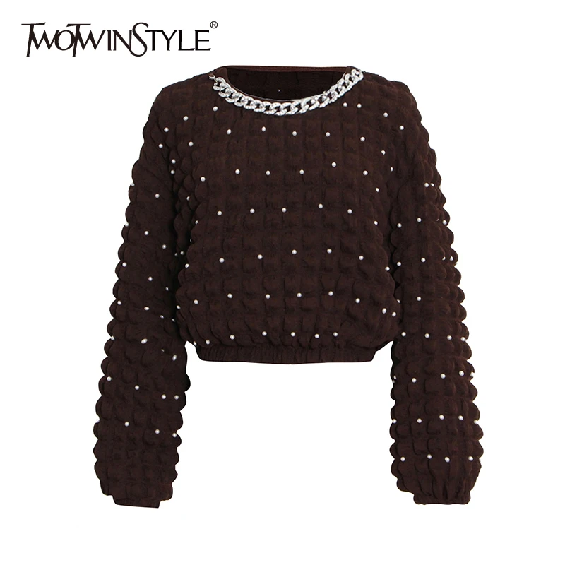 TWOTWINSTYLE, Лоскутные трикотажные толстовки с жемчугом для женщин, с круглым вырезом, с пышными рукавами, укороченный топ, утолщенный пуловер, о...
TWOTWINSTYLE, Лоскутные трикотажные толстовки с жемчугом для женщин, с круглым вырезом, с пышными рукавами, укороченный топ, утолщенный пуловер, о...
