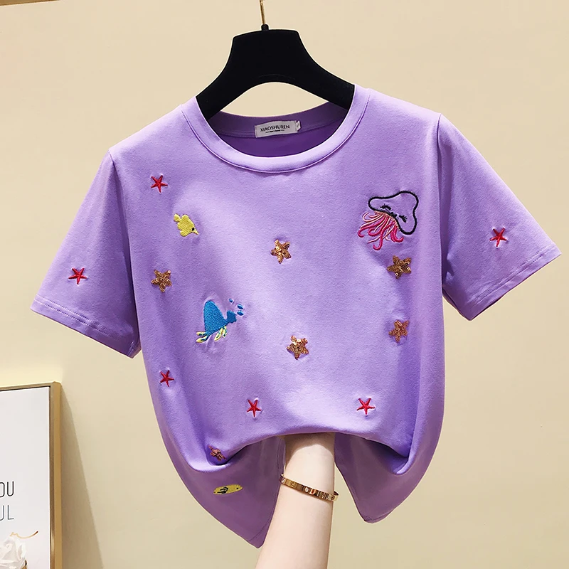 Fashion 11 Colors T-shirts Ladies 2021 new Short t shirt Embroidery Summer Leisure Tee Tops Female Short Sleeve Student Tees
Fashion 11 Colors T-shirts Ladies 2021 new Short t shirt Embroidery Summer Leisure Tee Tops Female Short Sleeve Student Tees