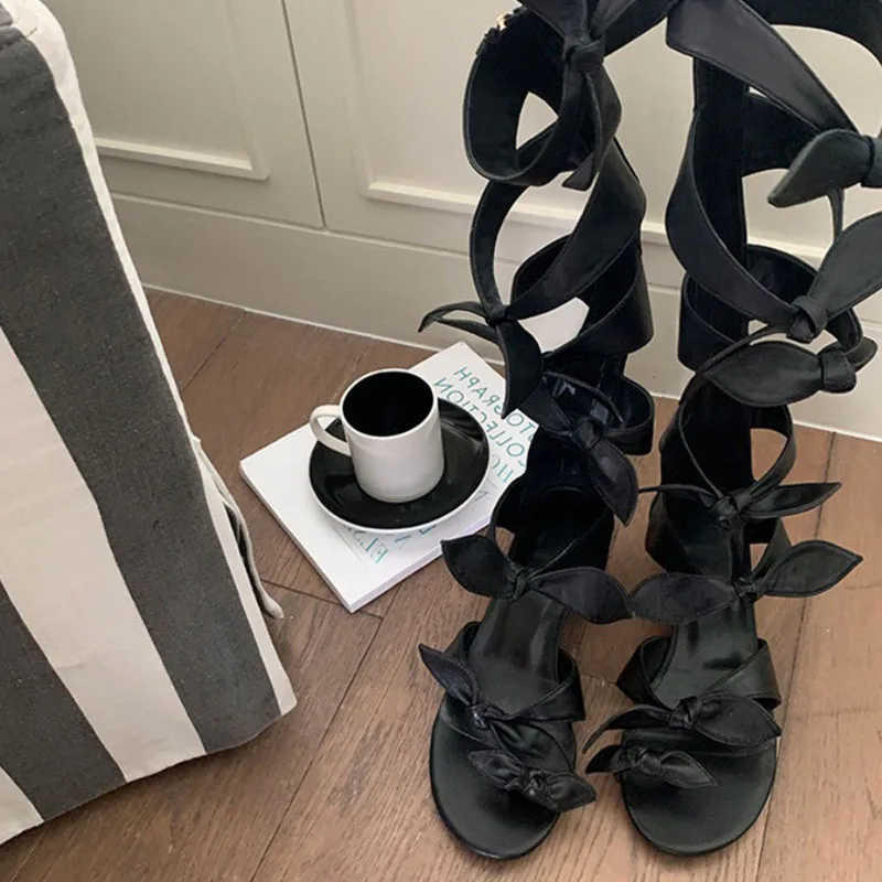 Women Charming Design Open Toe Cut-out Bowknot Knee High Gladiator Boots Middle Heel Sandals Boots Dress Boots
Women Charming Design Open Toe Cut-out Bowknot Knee High Gladiator Boots Middle Heel Sandals Boots Dress Boots