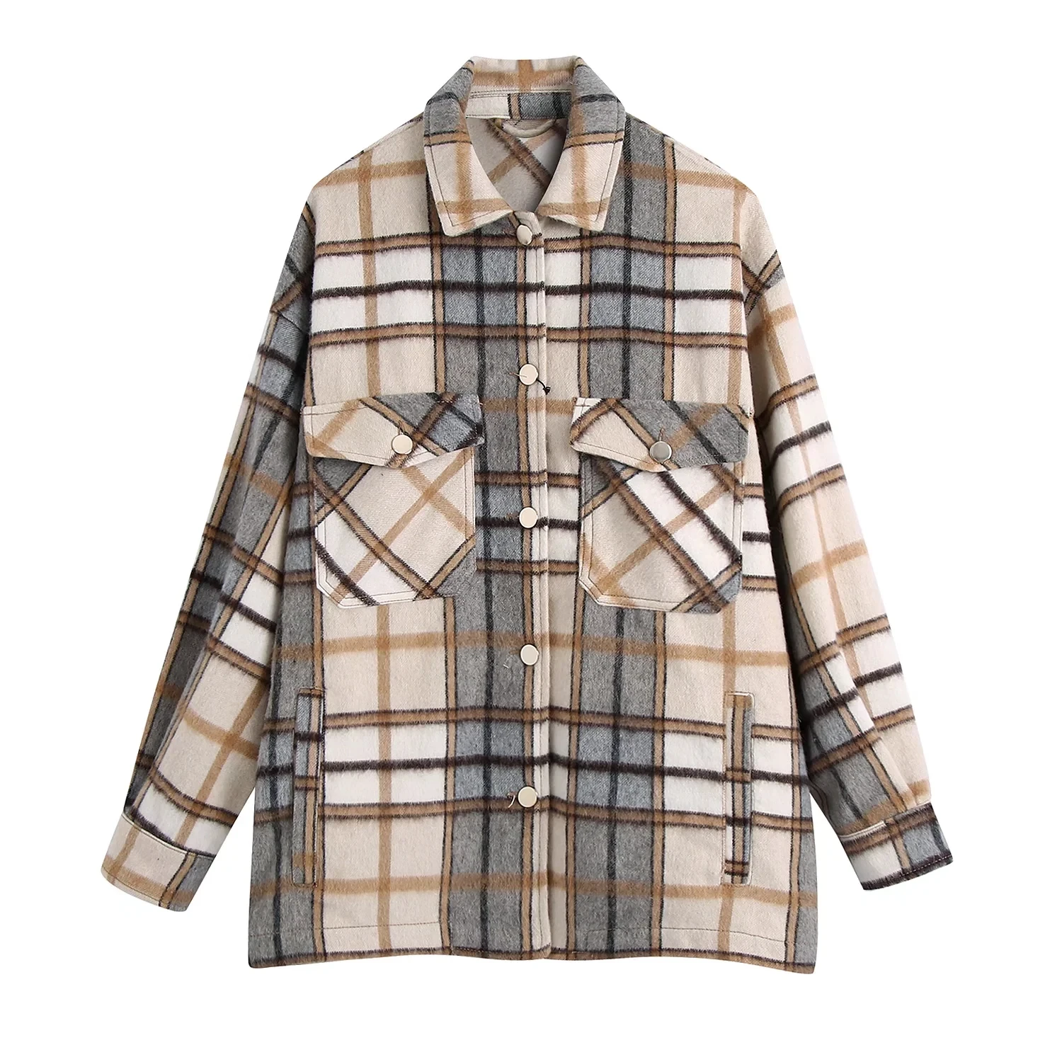 Women Spring Autumn Casual Fashion Plaid Blouse Design Jacket Coat Female Turn Down Collar Single Breasted Chic Lady Loose Top 
Women Spring Autumn Casual Fashion Plaid Blouse Design Jacket Coat Female Turn Down Collar Single Breasted Chic Lady Loose Top