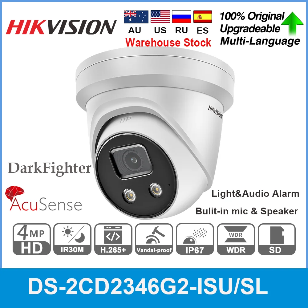 Hikvision 4MP IP Camera DS-2CD2346G2-ISU/SL Camera POE IR 40M AcuSense Darkfighter Built-in Microphone & Speaker Light Alarm APP
Hikvision 4MP IP Camera DS-2CD2346G2-ISU/SL Camera POE IR 40M AcuSense Darkfighter Built-in Microphone & Speaker Light Alarm APP