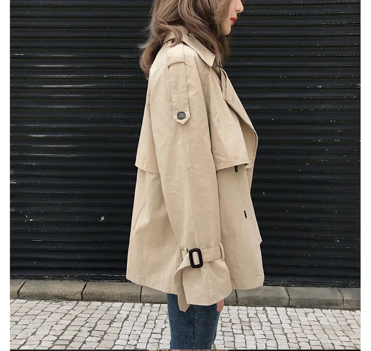Fashion Double Breasted Short Windbreaker Autumn Long Sleeve Jackt Plus Size Casual Khaki Women's Trench Coat British Style 
Fashion Double Breasted Short Windbreaker Autumn Long Sleeve Jackt Plus Size Casual Khaki Women's Trench Coat British Style