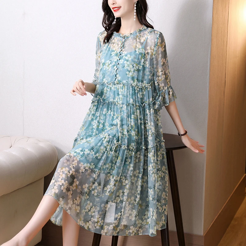 2021 Casual Floral Mulberry Silk Midi Dresses Summer Vintage Print Beach Vacation Sundress Women Elegant Slim Party Vestidoss
2021 Casual Floral Mulberry Silk Midi Dresses Summer Vintage Print Beach Vacation Sundress Women Elegant Slim Party Vestidoss