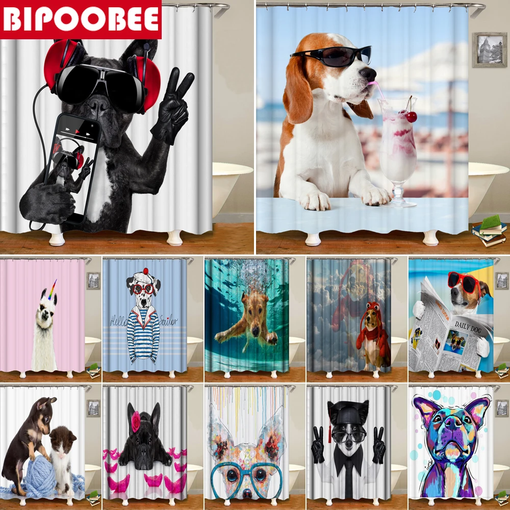Милая индивидуальная трехмерная занавеска для душа BIPOOBEE в виде собаки забавная