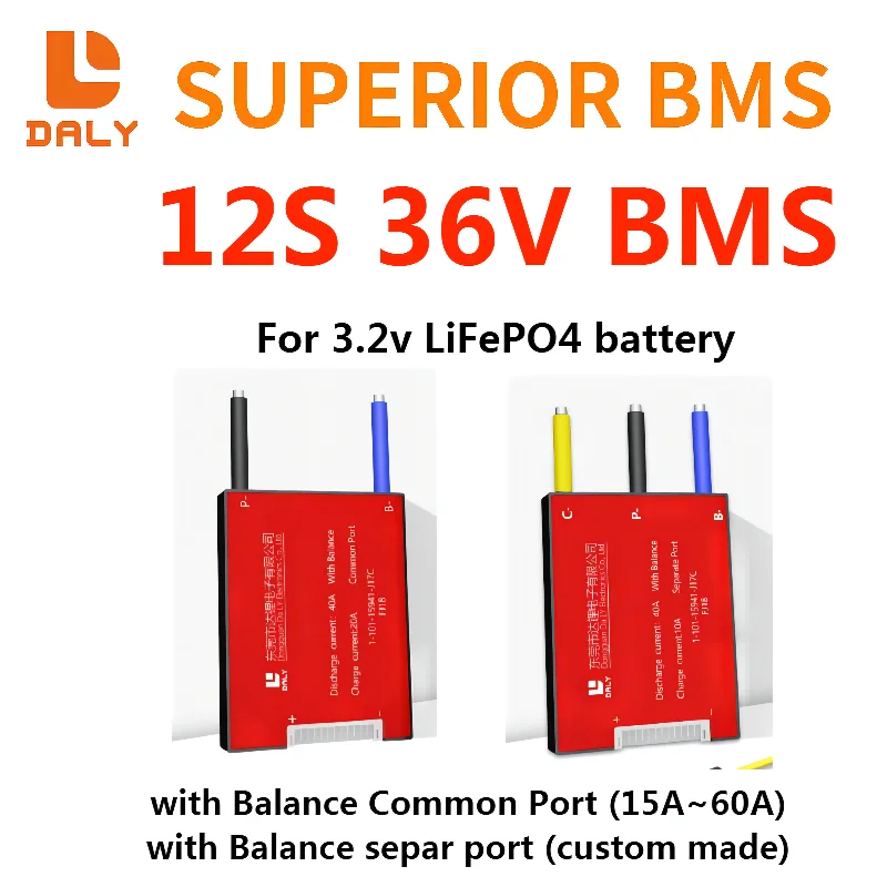 Daly BMS12S 36V 15A 20A 30A 40A 50A 60A Waterproof BMS For Lifepo4 Battery With Same Port or Separate Port for lithium battery
Daly BMS12S 36V 15A 20A 30A 40A 50A 60A Waterproof BMS For Lifepo4 Battery With Same Port or Separate Port for lithium battery