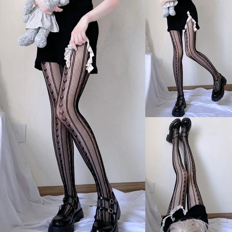 Women Girls Dark Heart Striped Pantyhose Gothic Punk Sexy Hollow Out Fishnet Mesh Black Tights Japanese Lolita Stockings
Women Girls Dark Heart Striped Pantyhose Gothic Punk Sexy Hollow Out Fishnet Mesh Black Tights Japanese Lolita Stockings