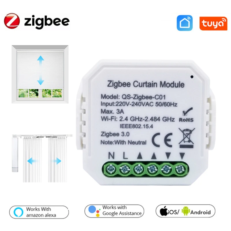 

Модуль переключателя для штор Tuya Smart Life Zigbee, для мотора для потайной шторы с роликовым затвором, дистанционное управление через приложение, ...