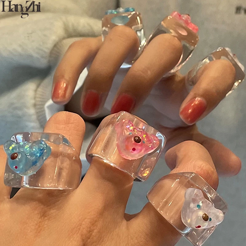HangZhi 2021 New Korean Girls Lovely Bright Colorful Cartoon Bear Geometric Chunky Clear Resin Ring for Women Party Jewelry
HangZhi 2021 New Korean Girls Lovely Bright Colorful Cartoon Bear Geometric Chunky Clear Resin Ring for Women Party Jewelry