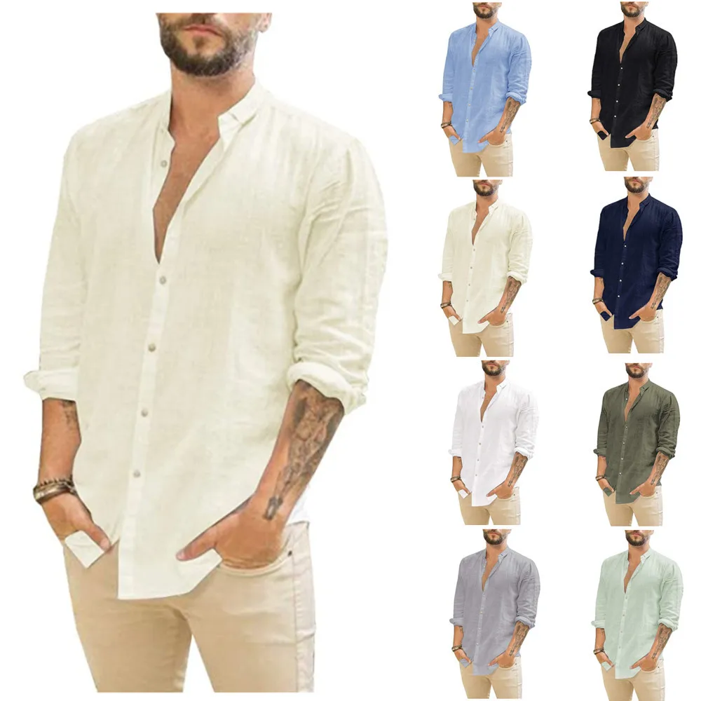 Men's New Linen Cardigan Solid Color Casual Stand-up Collar Long-sleeved Shirt 2021 Spring and Summer Fashion Men's Loose Top
Men's New Linen Cardigan Solid Color Casual Stand-up Collar Long-sleeved Shirt 2021 Spring and Summer Fashion Men's Loose Top
