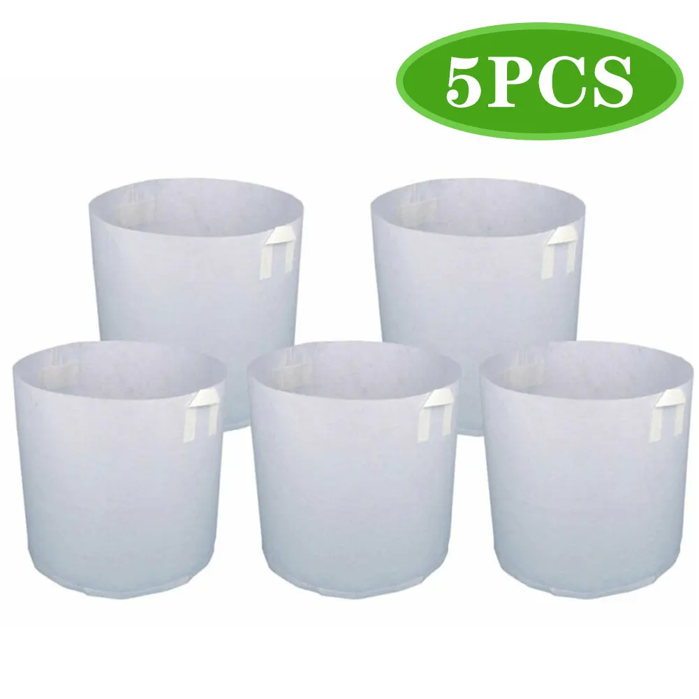

5 Pack Grow Bags Fabric Pots Root Pouch with Handles Planting Container 5 Gallon Non-woven Planting Growth Bags for Flowers